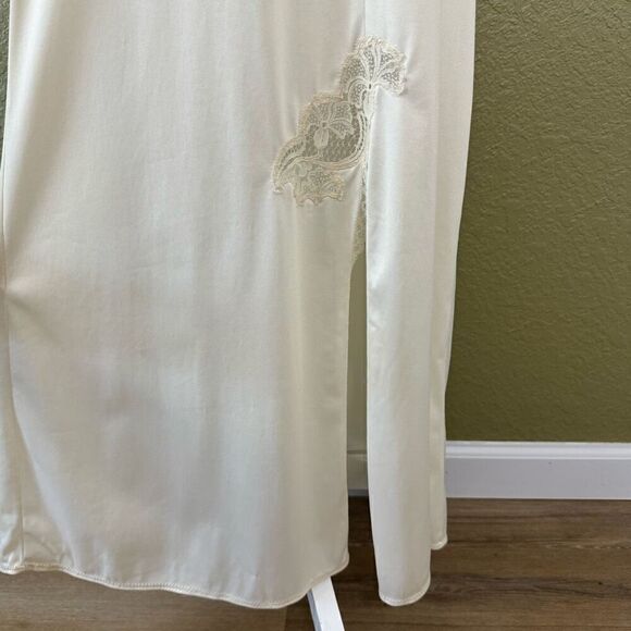 Valisere Paris Size S Semi Sheer Satin Nightgown Ivory Embroidered Lace Vintage - Picture 3 of 9